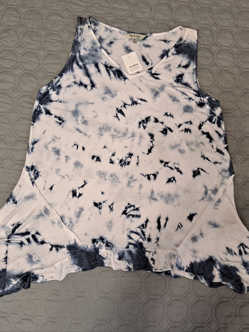 Tie-Dye Sleeveless Tank Top - Blue & White